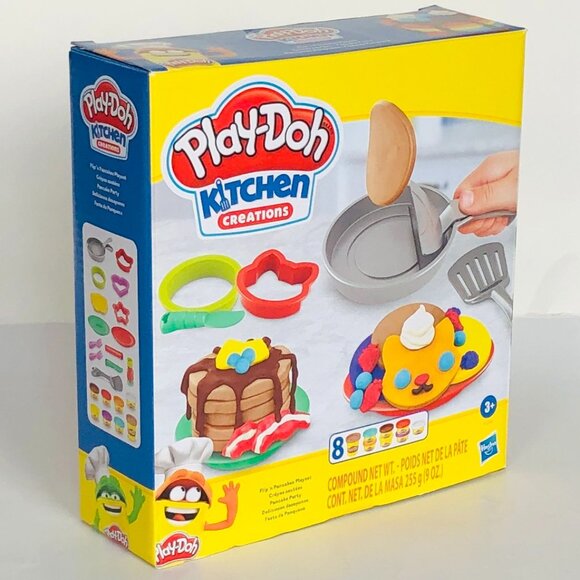New Play-Doh Kitchen Creations Flip 'n Pancakes Playset 14-Piece Breakfast Toy - Picture 8 of 14